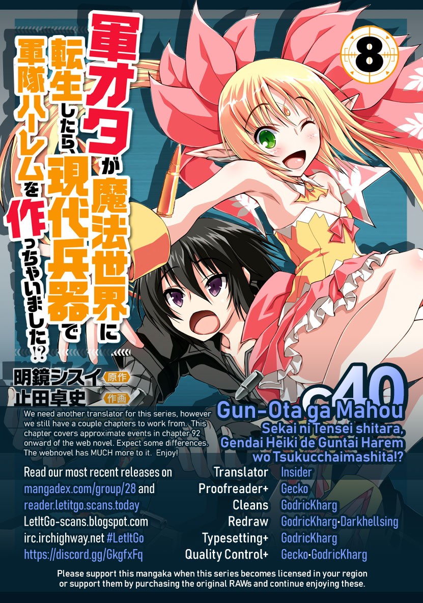 Gunota ga Mahou Sekai ni Tensei Shitara, Gendai Heiki de Guntai Harem o Tsukucchaimashita!? chapter 40 page 1