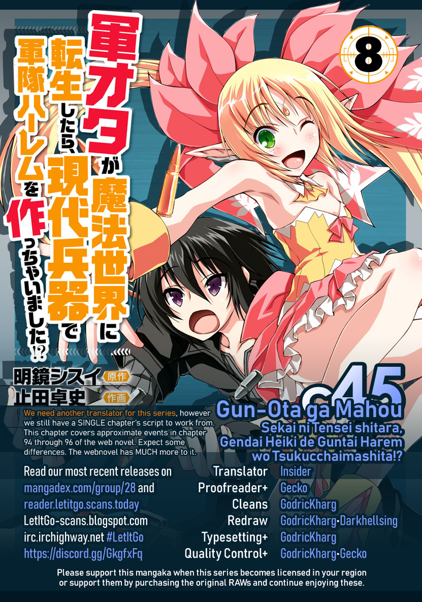 Gunota ga Mahou Sekai ni Tensei Shitara, Gendai Heiki de Guntai Harem o Tsukucchaimashita!? chapter 45 page 1