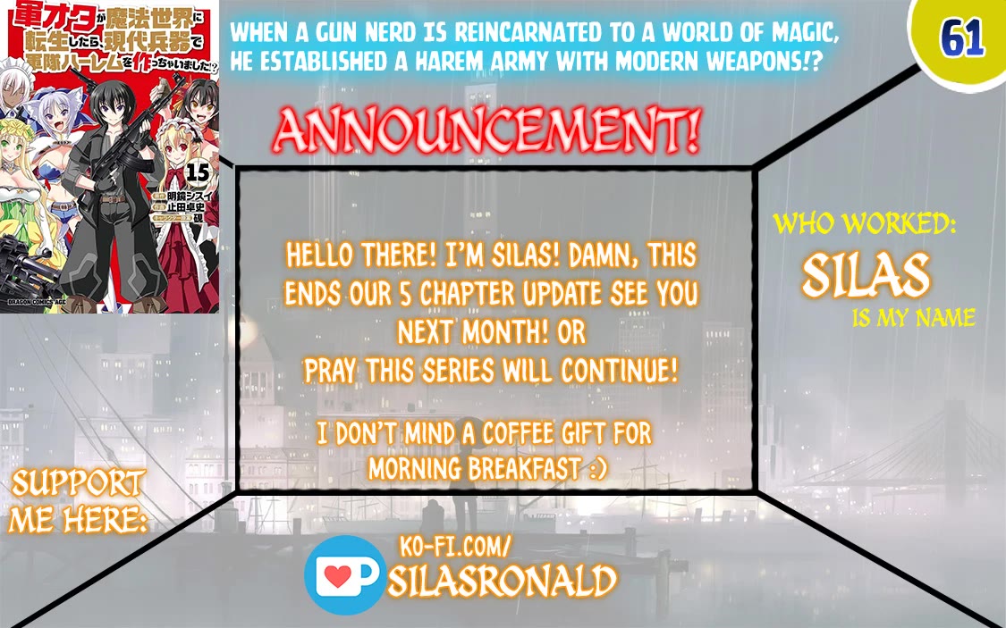 Gunota ga Mahou Sekai ni Tensei Shitara, Gendai Heiki de Guntai Harem o Tsukucchaimashita!? chapter 61 page 1