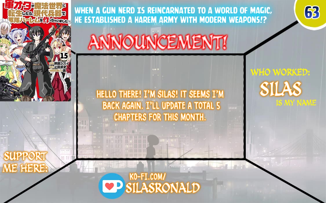Gunota ga Mahou Sekai ni Tensei Shitara, Gendai Heiki de Guntai Harem o Tsukucchaimashita!? chapter 63 page 1