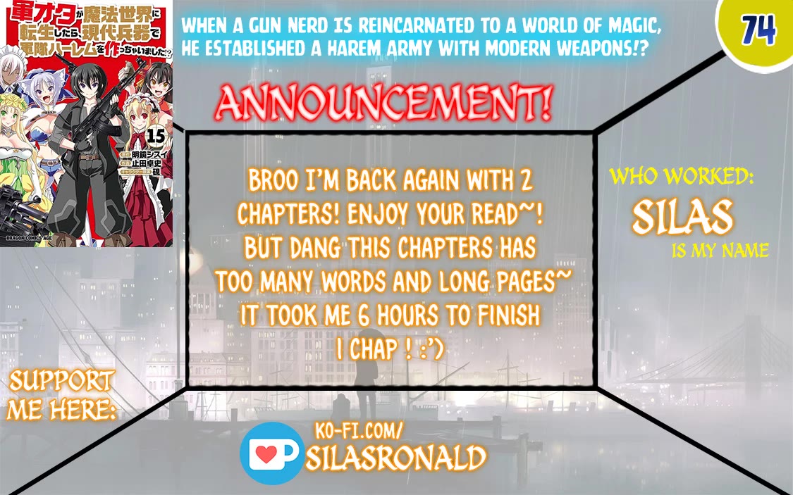 Gunota ga Mahou Sekai ni Tensei Shitara, Gendai Heiki de Guntai Harem o Tsukucchaimashita!? chapter 74 page 1